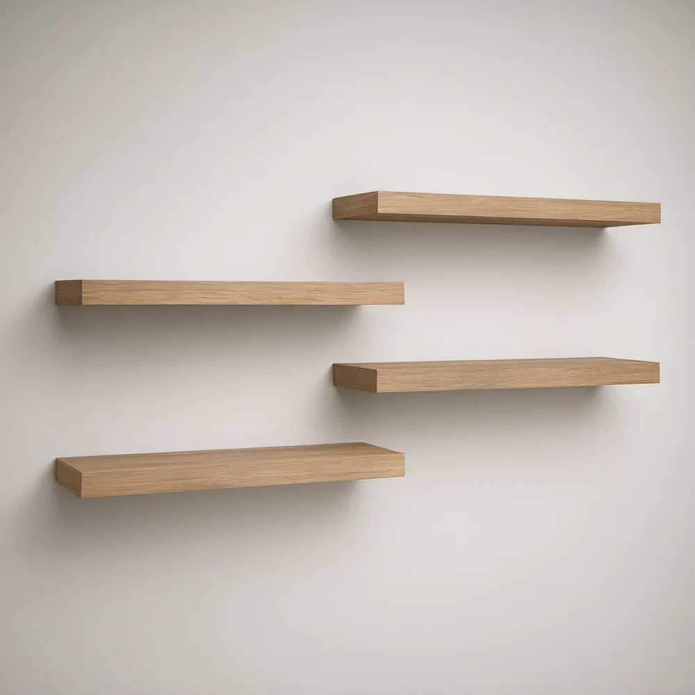 Conjunto de 4 Prateleiras Flutuantes em MDF com Efeito Carvalho Claro, 60 x 20 x 4 cm
