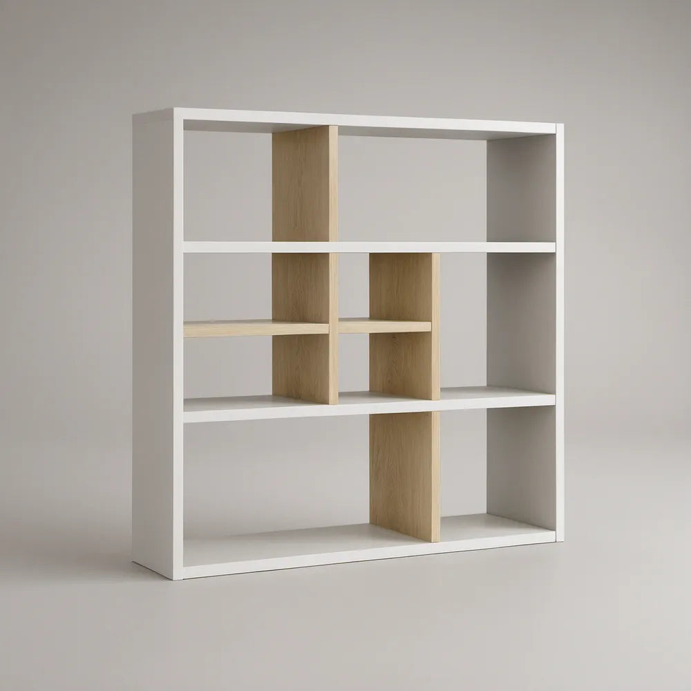 Estante com 8 nichos em MDF Branco e Carvalho Claro, 80 x 30 x 90 cm