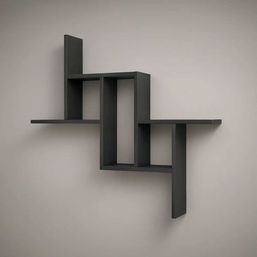 Estante de Parede Geométrica em MDF Preto 100 x 20 x 80 cm