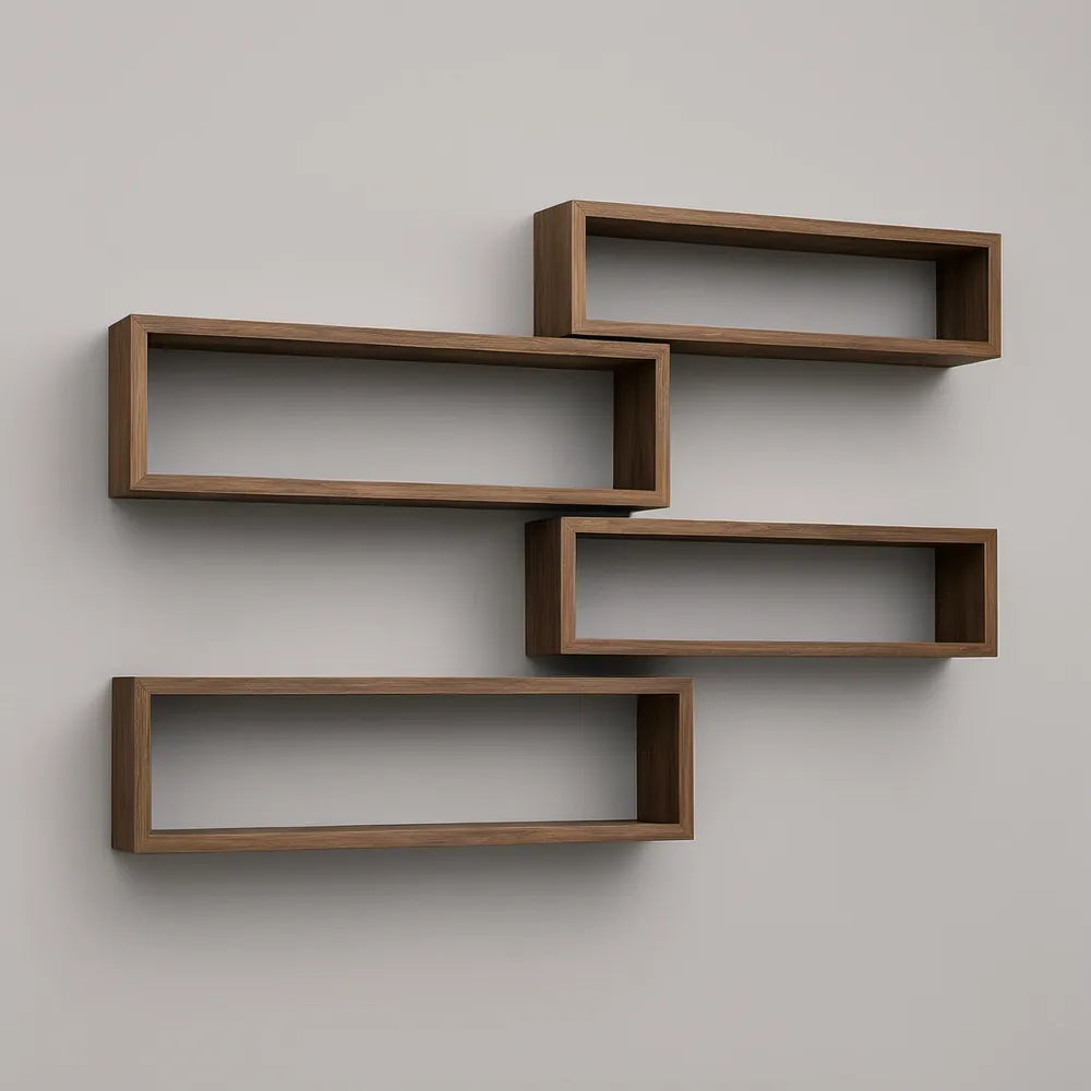 Conjunto de 4 Prateleiras de Parede Retangulares em MDF Castanho Nogueira, 80 x 20 x 15 cm e 60 x 20 x 15 cm