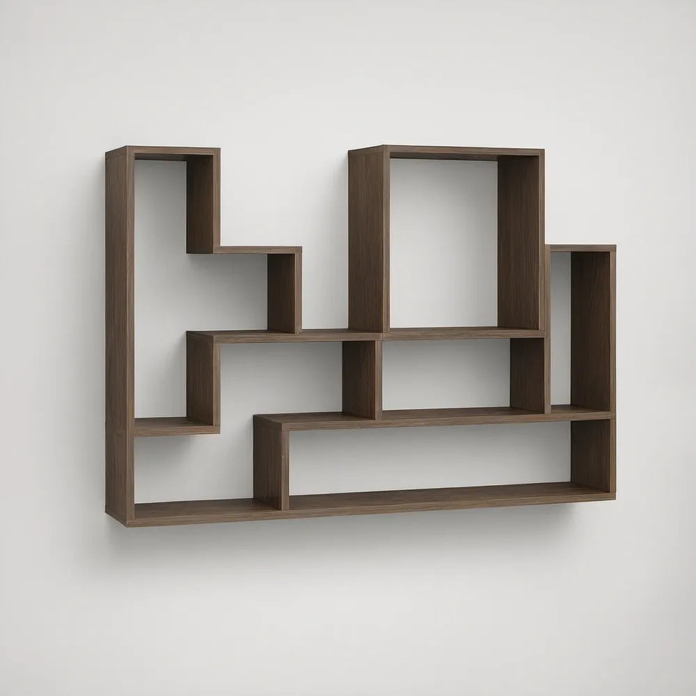 Estante de Parede Assimétrica em MDF Laminado Nogueira Escura 120 x 20 x 90 cm