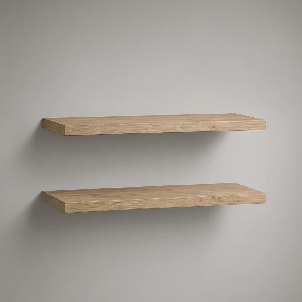 Conjunto de 2 Prateleiras Flutuantes em MDF Carvalho Natural 80 x 25 x 4 cm