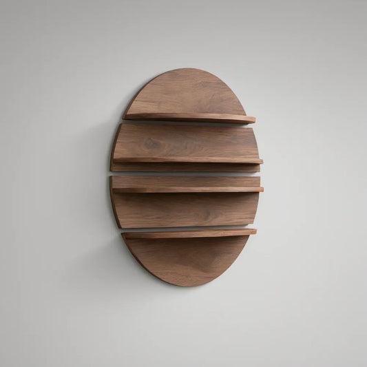 Estante de Parede Circular em MDF Castanho Nogueira com 4 Prateleiras, 80 x 80 x 15 cm