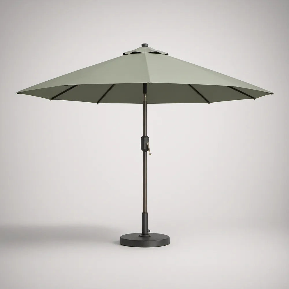 Guarda-sol de Jardim Octogonal Verde-claro 300 cm com Base e Manivela