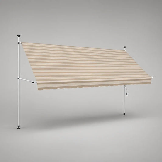 Toldo Retrátil Manual 300 x 250 cm em Poliéster Bege e Branco
