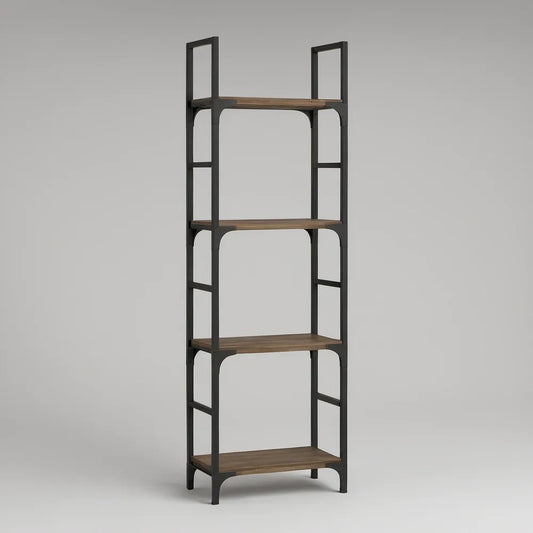 Estante de 4 Prateleiras em MDF e Aço Preto/Nogueira 60 x 35 x 180 cm