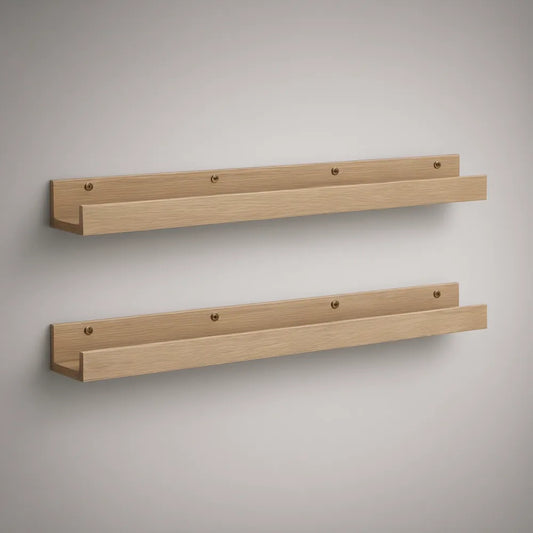 Conjunto de 2 Prateleiras de Parede em MDF Folheado a Carvalho Natural 80 x 12 x 8 cm