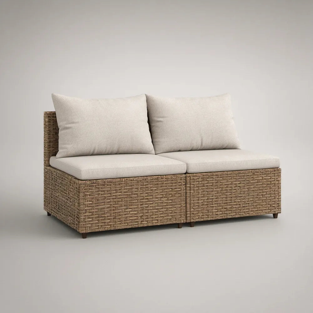 Sofá modular de jardim para 2 lugares em rattan sintético PE castanho e bege, 160 x 80 x 70 cm