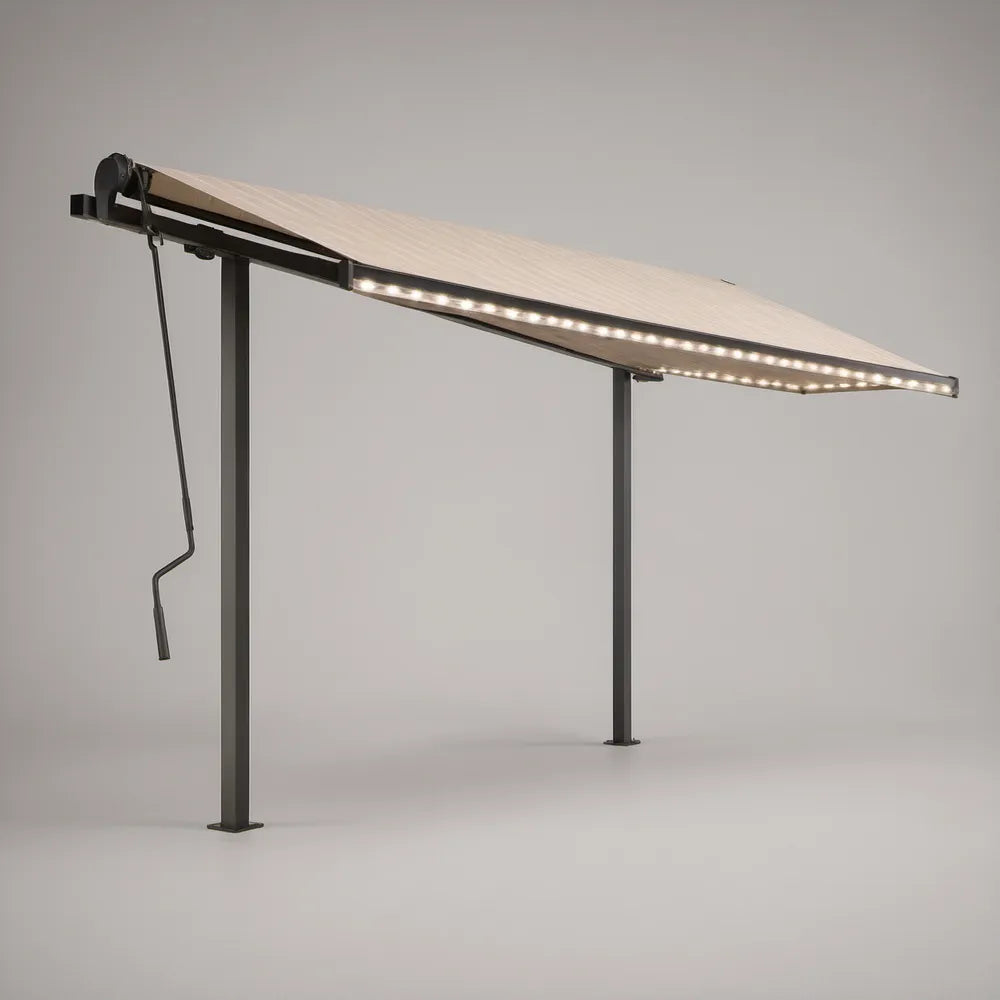 Toldo Retrátil Manual com LED 300 x 300 cm em Poliéster Bege e Aço Preto