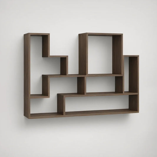 Estante de Parede Assimétrica em MDF Laminado Nogueira Escura 120 x 20 x 90 cm